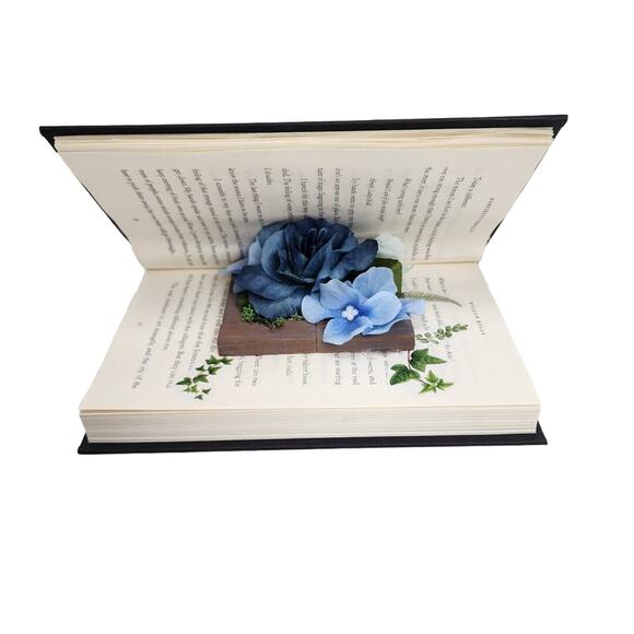 Springtime Hand-Crafted Springtime Blue Flowered Décor 8" x 5.75" Book Garden - Picture 1 of 8